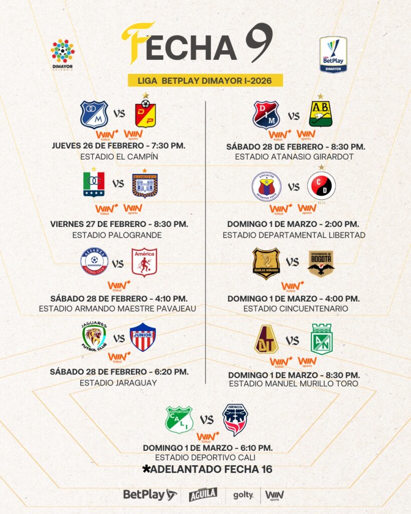 Así se jugará la fecha 9 de la Liga BetPlay DIMAYOR l-2026 - Dimayor